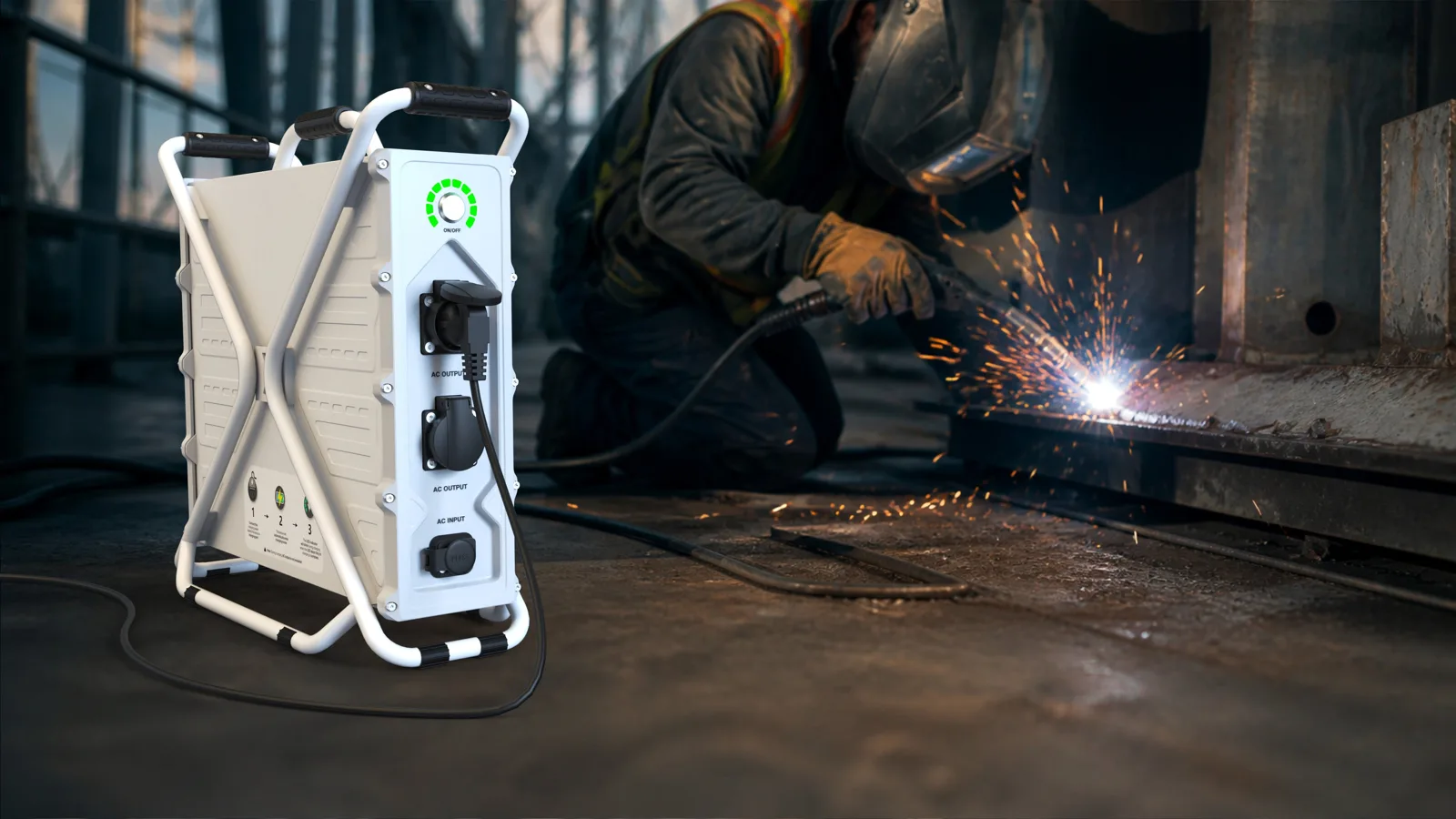 Escape IND3.6-20K powering an arc welder on site